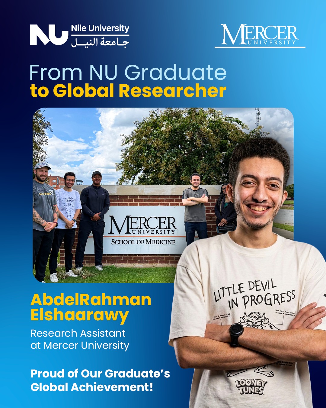 From Nile University to the Global Scientific Community: NU Biotechnology Graduate Joins Mercer University School of Medicine Research Lab